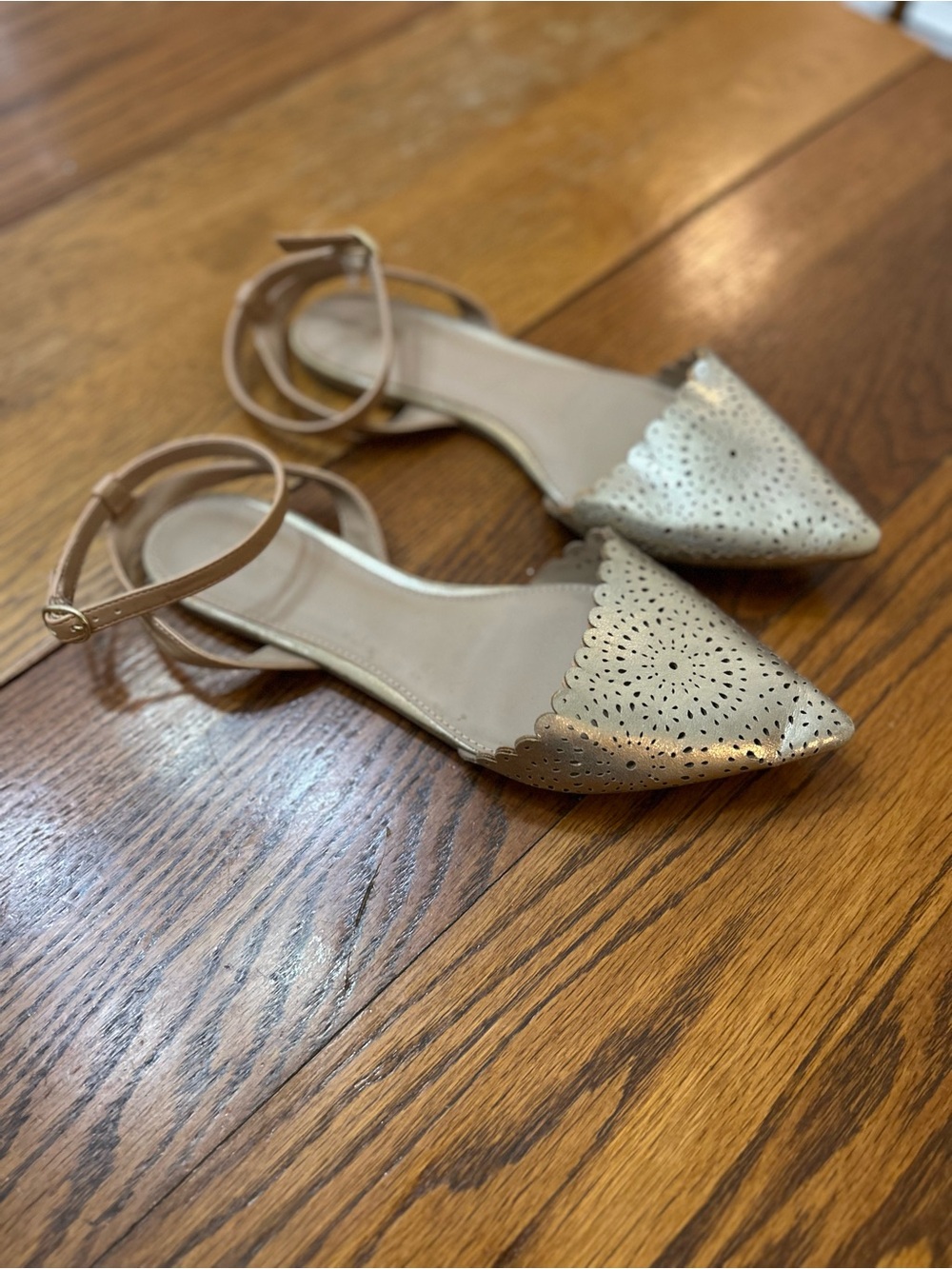 Old Navy Gold Pointed Toe Ankle Strap Flats